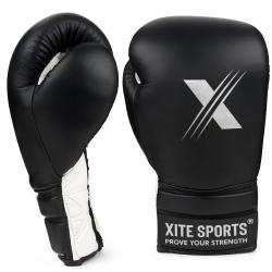 Top Xite Sports Comp Lace Up Boxing Gloves Black & White