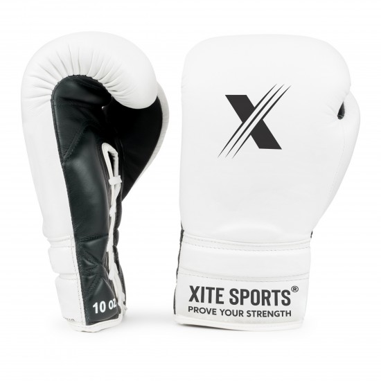 Top Xitesports® Comp Lace Up Boxing Gloves White & Black
