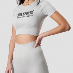Custom Women Seamless Cropped T-shirt Light Grey 